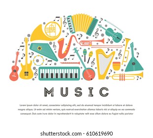 
Music instruments - vector silhouette illustration. Isolated icon set.
