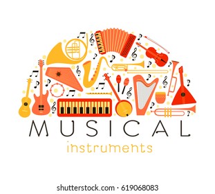 
Music instruments - vector silhouette illustration. Isolated icon set.