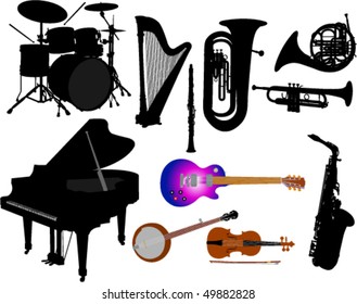 music instruments vector silhouettes