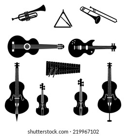 Music instruments, violin, guitar, horn...