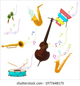 Music instruments.acoustic classical music flat isolated icons vector set