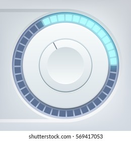 Music interface template with round tumbler and sound scale on light background isolated vector illustration