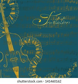 Music invitation or flyer with contrabass and keyboards