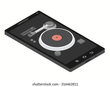 music isometric flat concept. Mobile phone player