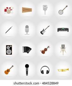 music items and equipment flat icons vector illustration isolated on background