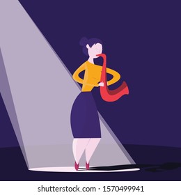 Music Jazz Musician Lady Vector Illustration. Icon