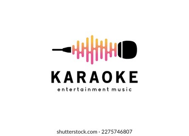 Music karaoke logo design, microphone icon logo vector illustration with creative music waves concept