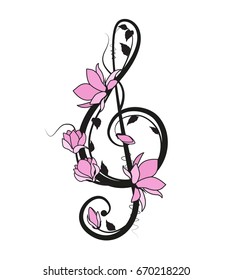 Music key with flowers
