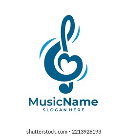 Music key and heart abstract hand drawn vector logo and icon. Musical theme flat design template. Isolated on the white background