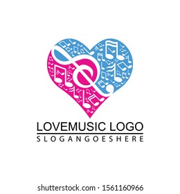 Music key and heart abstract logo and icon. Musical theme flat design template. Isolated on the white background