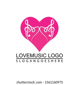 Music key and heart abstract logo and icon. Musical theme flat design template. Isolated on the white background