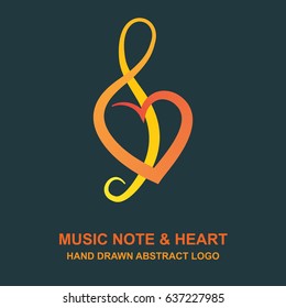 Music key and heart.
Music theme logo and icon design template.