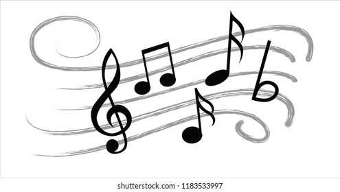 music key. Musical notes stave line pattern symbols icon for staff and music note theme. Quaver wave  Piano, jazz sound notes Fun vector key sign Classic clef Doodle quaver G  melody on paper. rhythms