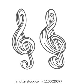 Music key. Music note hand drawn illustrations set.
Music note sketch drawing icon and symbol. Music logo concept.
