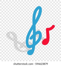 Music key and note isometric icon 3d on a transparent background vector illustration