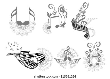 music key notes with floral elements