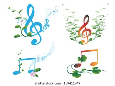 Music key notes with flowers