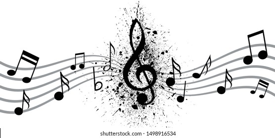 music key notes line symbol icon for staff and music note theme background wave banner. Disco love sound notes. Vector sign pattern. Classic musical design Set of music note doodle G clef. rhythms
