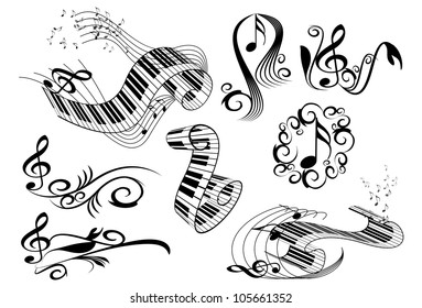 music key notes  an piano keyboard with floral elements