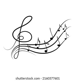 Music key with sheet music, hand drawn elements in doodle style. Melody. Music. Isolated musical element, vector simple illustration.