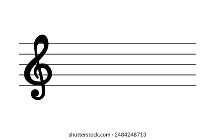 Music key. Treble clef. Key music note symbol. Vector isolated on white. Black treble clef or violin key isolated on white and transparent background. Music concept