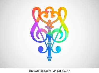 Music with key vector logo and icon. Musical theme flat design template.