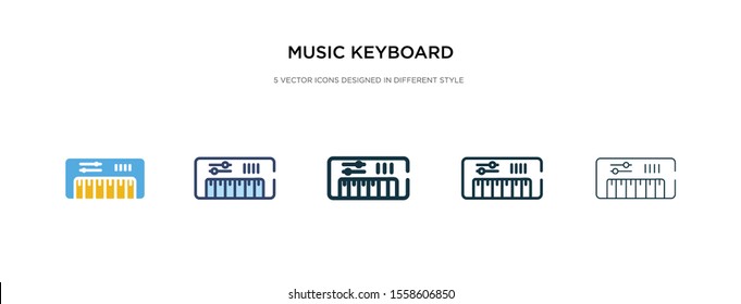 music keyboard icon in different style vector illustration. two colored and black music keyboard vector icons designed in filled, outline, line and stroke style can be used for web, mobile, ui