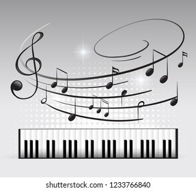 Music keyboard and note illustration