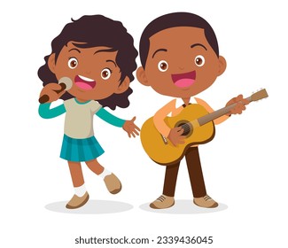 Music kids.Play music concept of music school.Cartoon dancing kids and kids with musical instruments.cute child musician various actions playing music