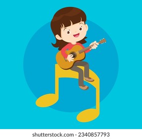 Music kids.Play music concept of music school.Cartoon dancing kids and kids with musical instruments.cute child musician various actions playing music