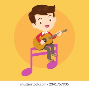 Music kids.Play music concept of music school.Cartoon dancing kids and kids with musical instruments.cute child musician various actions playing music