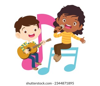 Music kids.Play music concept of school.Cartoon tanzt Kinder und Kinder mit Musikinstrumenten.cute Kindermusiker verschiedene Aktionen, die Musik spielen