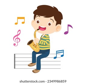 Music kids.Play music concept of music school.Cartoon dancing kids and kids with musical instruments.cute child musician various actions playing music