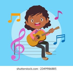 Music kids.Play music concept of music school.Cartoon dancing kids and kids with musical instruments.cute child musician various actions playing music