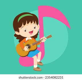 Music kids.Play music concept of music school.Cartoon dancing kids and kids with musical instruments.cute child musician various actions playing music