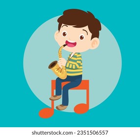 Music kids.Play music concept of music school.cute child musician various actions playing music