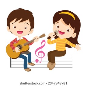 Music kids.Play music concept of music school.kids with musical instruments.cute child musician various actions playing music