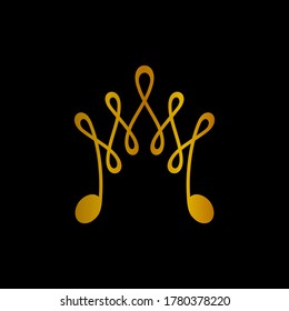 Music king logo, crown with music note, simple flat logo template in gradient gold color