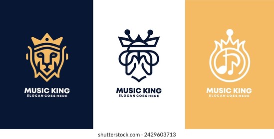 Music King logo design set vector. initial M logo template, M king crown alphabet letter logo for company and corporate, vector illustration.