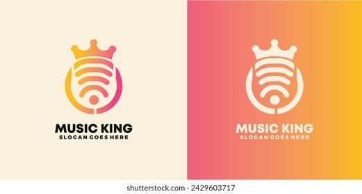 Music King logo design set vector. initial M logo template, M king crown alphabet letter logo for company and corporate, vector illustration.