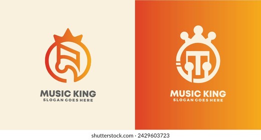 Music King logo design set vector. initial M logo template, M king crown alphabet letter logo for company and corporate, vector illustration.