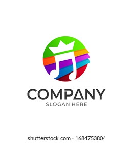 Logo del rey musical, logo vectorial de la nota musical con corona en forma de círculo colorido