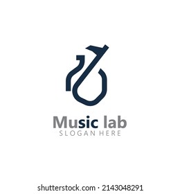 Musik mit dem Logo-Design-Konzept des Labors Lab Science Chemie-Vektorgrafik