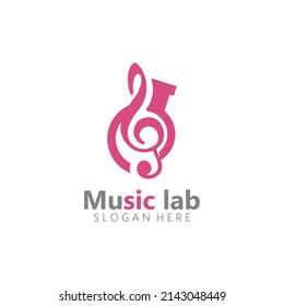 Music with Lab science Logo Design concept vector. Chemistry Vector