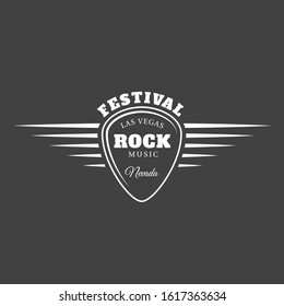Music label isolated on black background. Design element. Template for logo, signage, branding design. Vector illustration