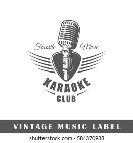Music label isolated on white background. Design element. Template for logo, signage, branding design. Vector illustration