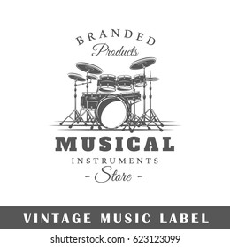 Music label isolated on white background. Design element. Template for logo, signage, branding design. Vector illustration