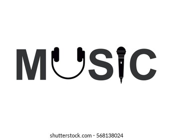 Music Label with Microphone and Headphone Icons