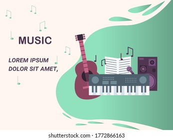 Music learning and teaching website template. Purple and green palette. 