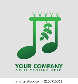 Music with Leaves and Grass Icon Logo Design. Sound Speaker Simple Logo Design Inspiration.